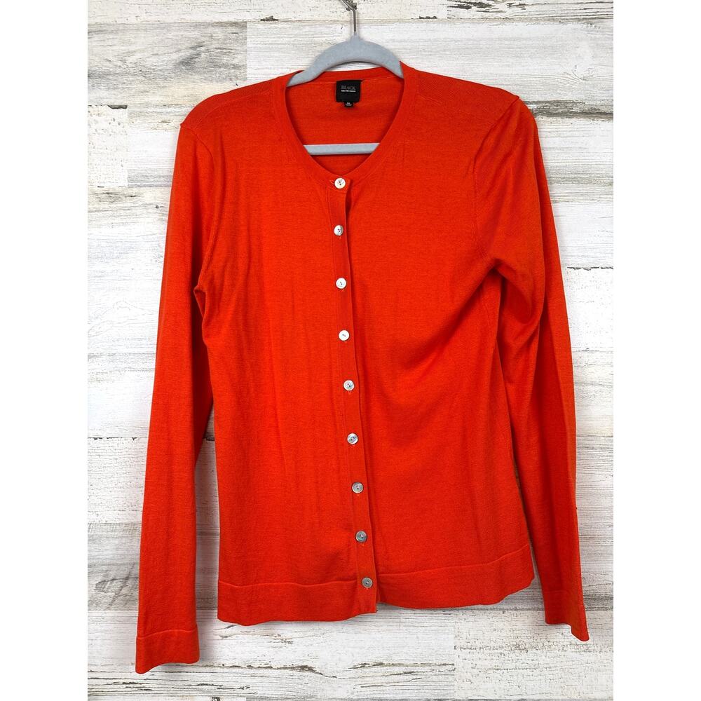 Saks Fifth Avenue Black Womens M Orange Silk Blend Lightweight Cardigan Sweater